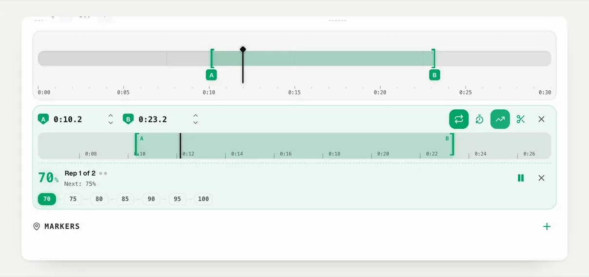 The speed trainer: Start, Target, Step and Every above, and the same trainer running below