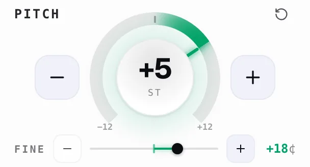The Capo popup’s pitch card: a dial in semitones, the Fine slider in cents