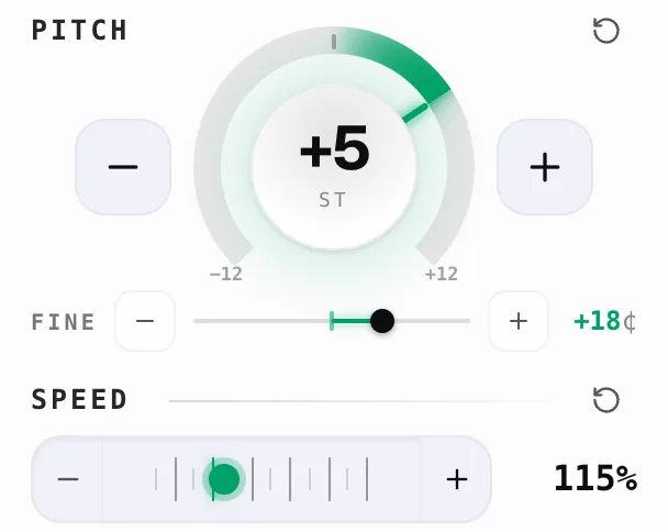 The pitch card and the Speed slider — two separate controls