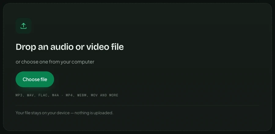 Capo local player drop zone: drop an audio or video file, MP3 WAV FLAC MP4 and more