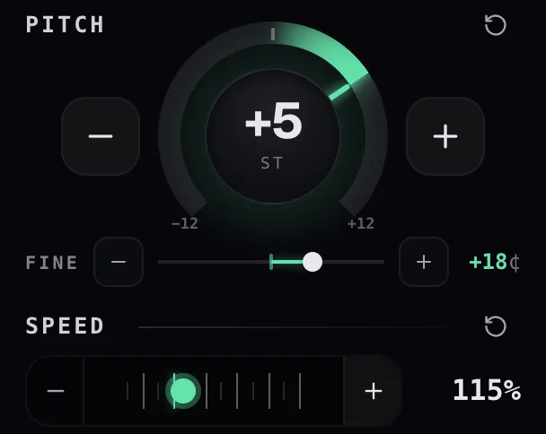 The pitch card and the Speed slider — two separate controls